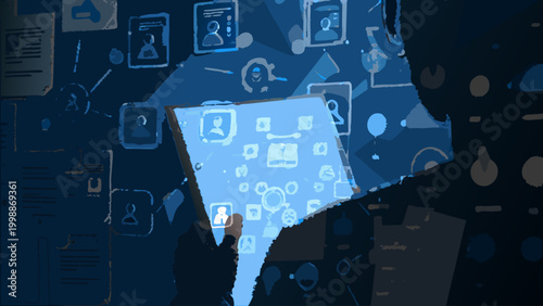 Ai powered legal assistant analyzing contracts with technology and data visualization in a dark blue background