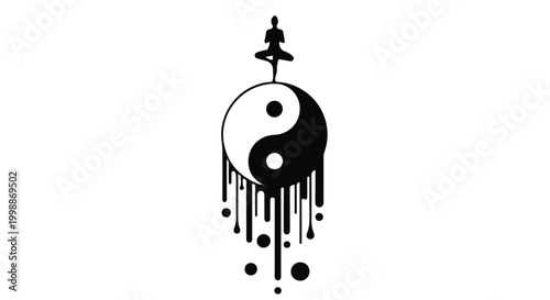 Yin Yang symbol balanced by a meditating figure represents inner peace and harmony.