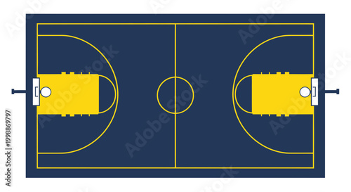 Basketball Court Top View, Sports Arena Layout, Game Play Area