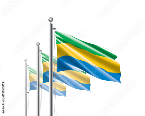 Photos Brightly shining Gabonese flags wave proudly on tall masts during official celeb