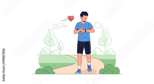 Man checking smartwatch during outdoor run, healthy lifestyle, fitness tracking