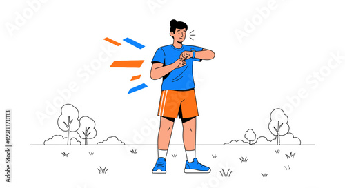 Man checking smartwatch during outdoor workout, fitness tracker, healthy lifestyle, active man