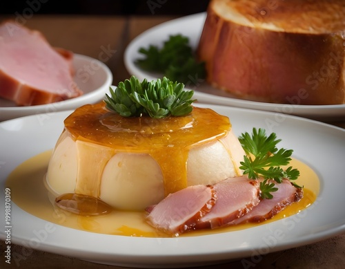pease pudding on a plate served with ham
