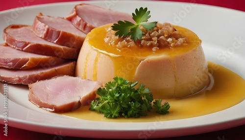 pease pudding on a plate served with ham