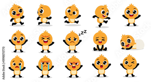 Cute Chick Character Emoticons Set - Various Emotions and Poses