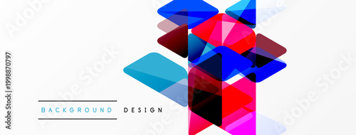 Abstract geometric shapes overlap, creating vibrant colorful design. White background provides clean contrast. Modern aesthetic.