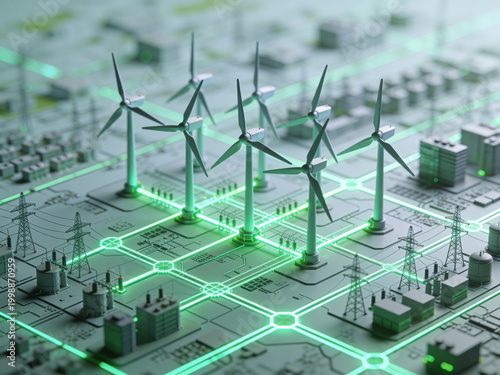 Digital twin map of wind turbine farm and energy flow