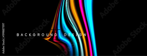 Abstract colorful ribbons flow, creating dynamic visual effect. Black background emphasizes vibrant hues, modern design element.