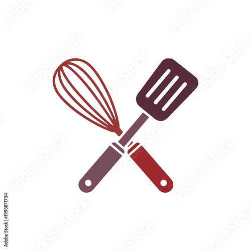 Cooking utensil icon with crossed whisk and spatula culinary restaurant