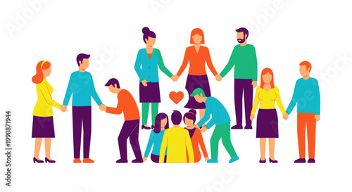 Diverse group of people holding hands in unity, connection, community, teamwork, togetherness