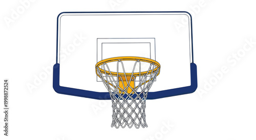 Basketball hoop with net and backboard, isolated on white background