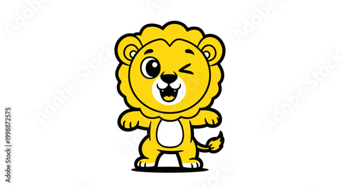 Cute cartoon lion winking and smiling, funny animal illustration for kids