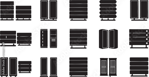 Server Rack and Cabinet Silhouettes for Data Centers and Network Infrastructure.