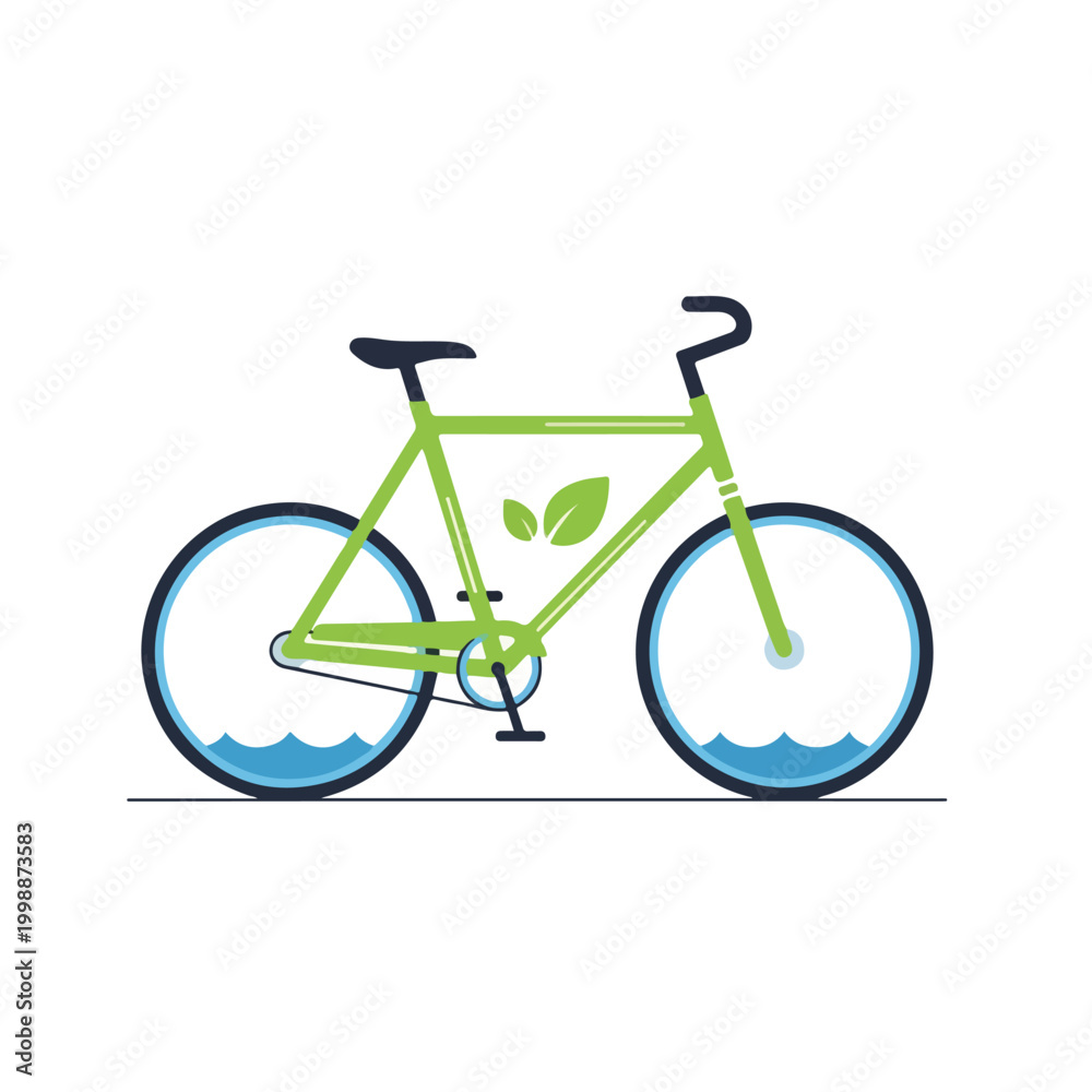 Fototapeta premium Green Bicycle with Leaf Emblem on Water Speckled Wheels