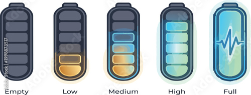 Battery Charge Levels Icon Set Empty Low Medium High Full Vector