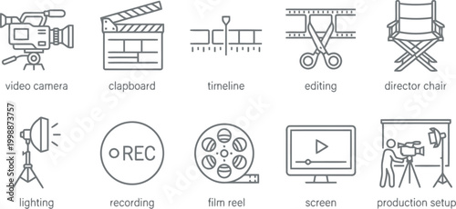 film production icons set, video making symbols