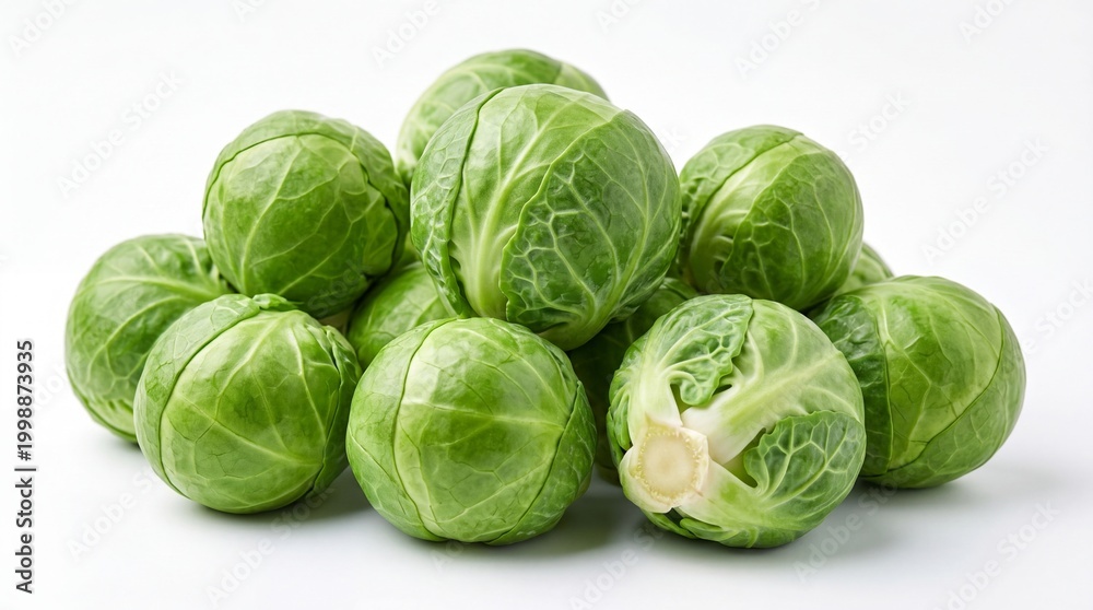Fototapeta premium Group of fresh green Brussels sprouts isolated on white background