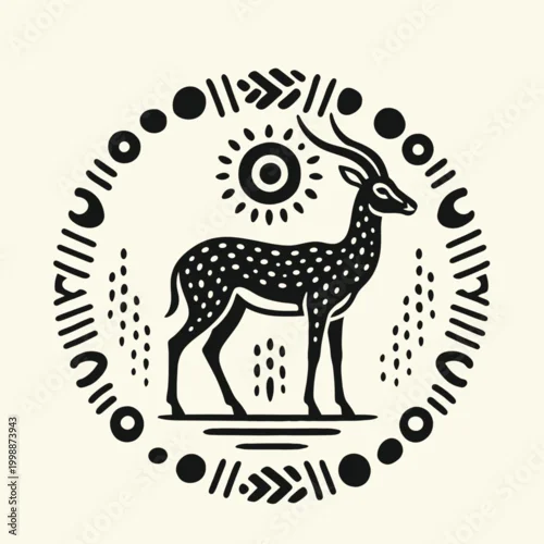 Obraz Black and white spotted deer illustration.