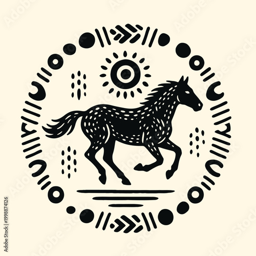 Black Horse in Circular Pattern Design.