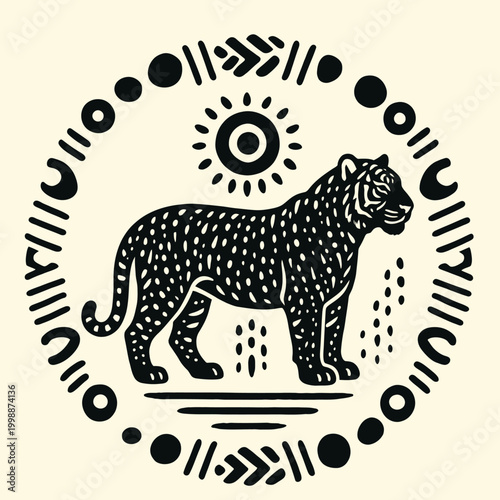 Black illustration of a tiger standing.