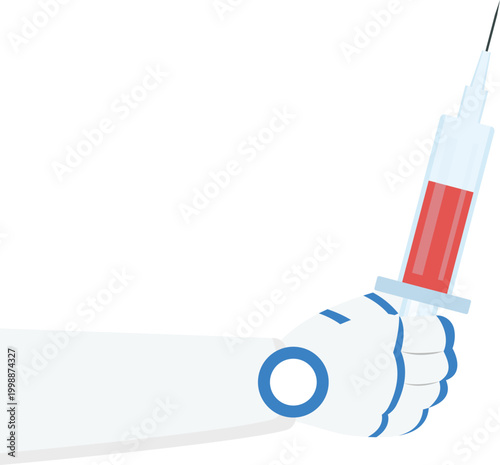 Robotic hand holding a medical syringe needle