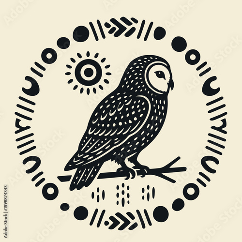 Detailed illustration of a perched owl.