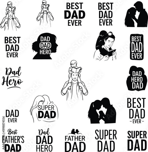 Illustrations of fathers and daughters in various loving moments with text