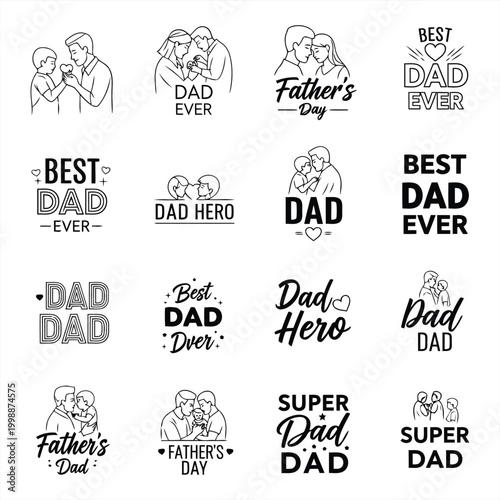 Father's Day Illustrations of Dad and Family in Various Typography