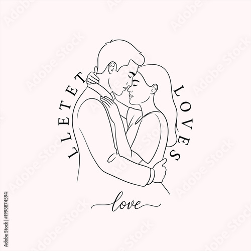 Couple shares tender moment with love inscription around them