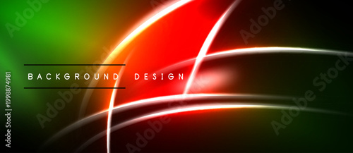 Abstract neon lines create vibrant background. Green, red hues blend, forming dynamic composition. Modern design element.