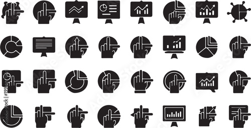 Collection of business and data analysis icons for presentations and reports.