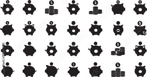 Collection of Piggy Bank Icons Representing Savings and Financial Growth.