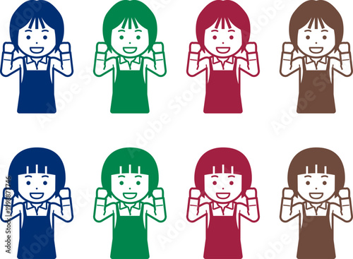 「がんばります」とこぶしを握るエプロンの女性のアイコン