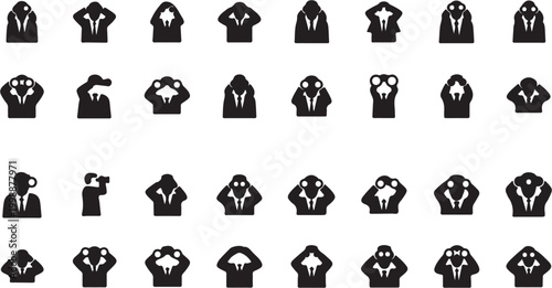 Collection of minimalist business suit icons representing various professional roles and concepts.