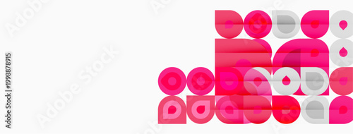 Abstract geometric shapes, pink hues, layered design. Minimalist composition, modern aesthetic, simple forms dominate canvas.