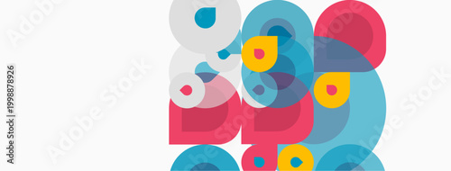 Abstract colorful circles overlap, creating dynamic composition. Shapes vary sizes, hues, offering modern aesthetic.