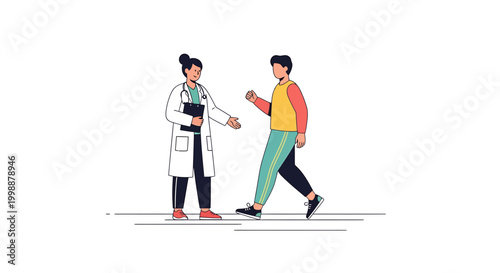Doctor consulting with patient on physiotherapy, medical check-up, rehabilitation, health care concept