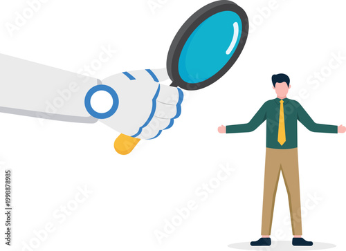 Robot inspecting a professional with a magnifying glass