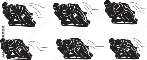 Motorcycle riders, black and white vector icons, racing cyclists, motion graphics elements