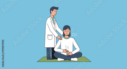 Doctor helps patient with breathing exercises for relaxation and mental health