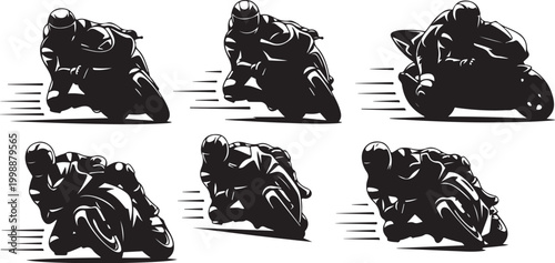 Motorcycle riders, motorcycle silhouettes, racing icons, bike illustrations, vector graphics