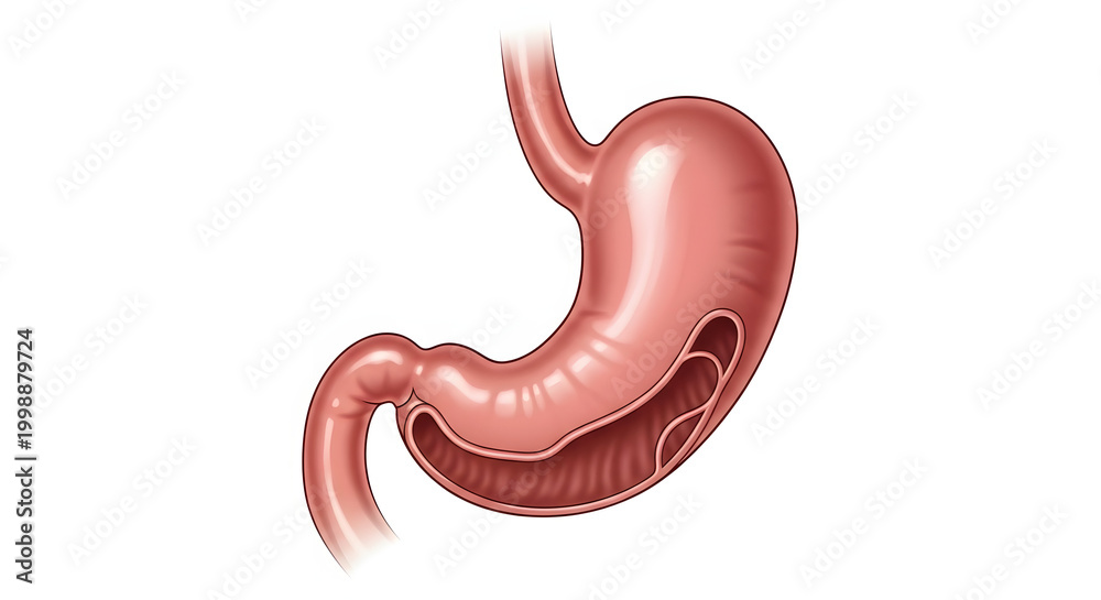 Fototapeta premium An anatomical illustration of the human stomach, showcasing its internal structure and digestive function