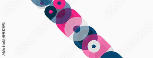 Abstract colorful circles overlap diagonally. Pink, blue, gray tones dominate design. Minimalist composition, modern aesthetic.