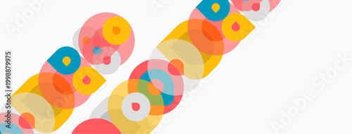 Abstract colorful overlapping circles create dynamic pattern. Soft hues blend, forming playful visual texture. Simple shapes suggest movement.