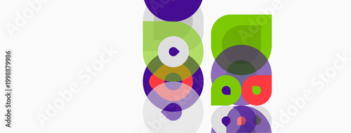 Abstract composition featuring overlapping circles, vibrant hues, simple shapes. Modern design, clean aesthetic, visual harmony.
