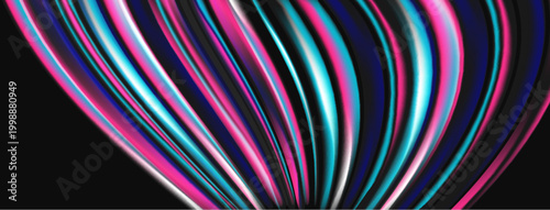 Abstract lines radiate from bottom, vibrant colors contrast against dark background. Modern design, sleek curves create dynamic visual effect.