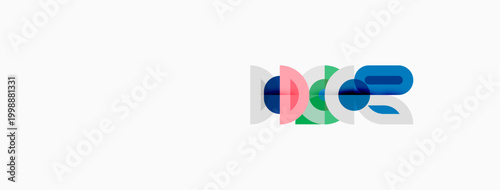 Abstract logo design features overlapping colorful shapes. Modern, minimalist aesthetic with blue, pink, teal hues. Clean presentation.