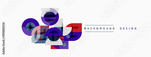 Abstract geometric shapes overlap, creating vibrant color composition. Modern design elements suggest dynamic visual experience.