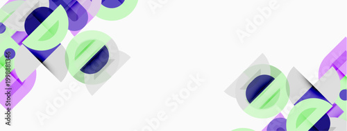Abstract geometric shapes, purple, green hues dominate. Minimalist design, clean lines, modern aesthetic. White background provides contrast.