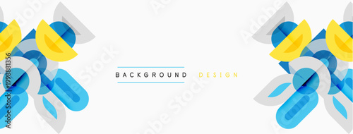Abstract geometric shapes, blue, yellow, white. Minimalist design with text background design centered. Clean, modern aesthetic.